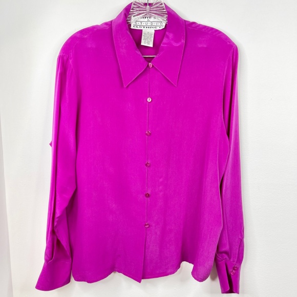 Pacific Silk Studio 100% Silk Blouse | Fuchsia Pink | Size M - Picture 3 of 9
